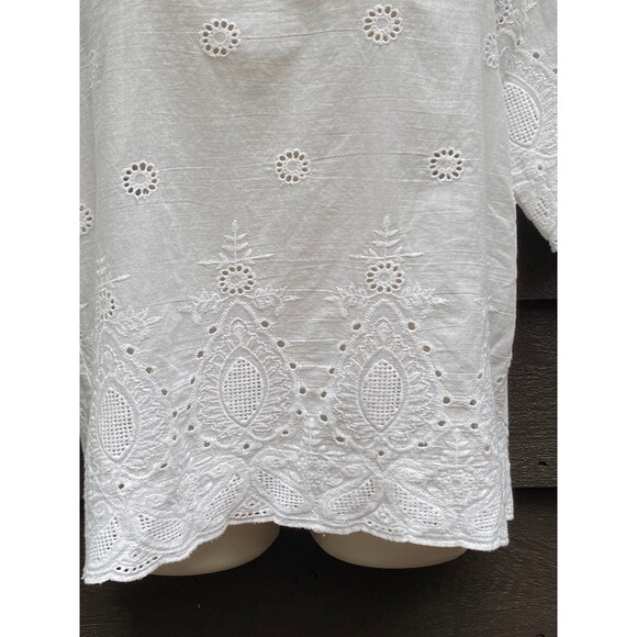 Lipslide White Embroidered cut-outs blouse buttons at back 100% cotton size M - Picture 6 of 8